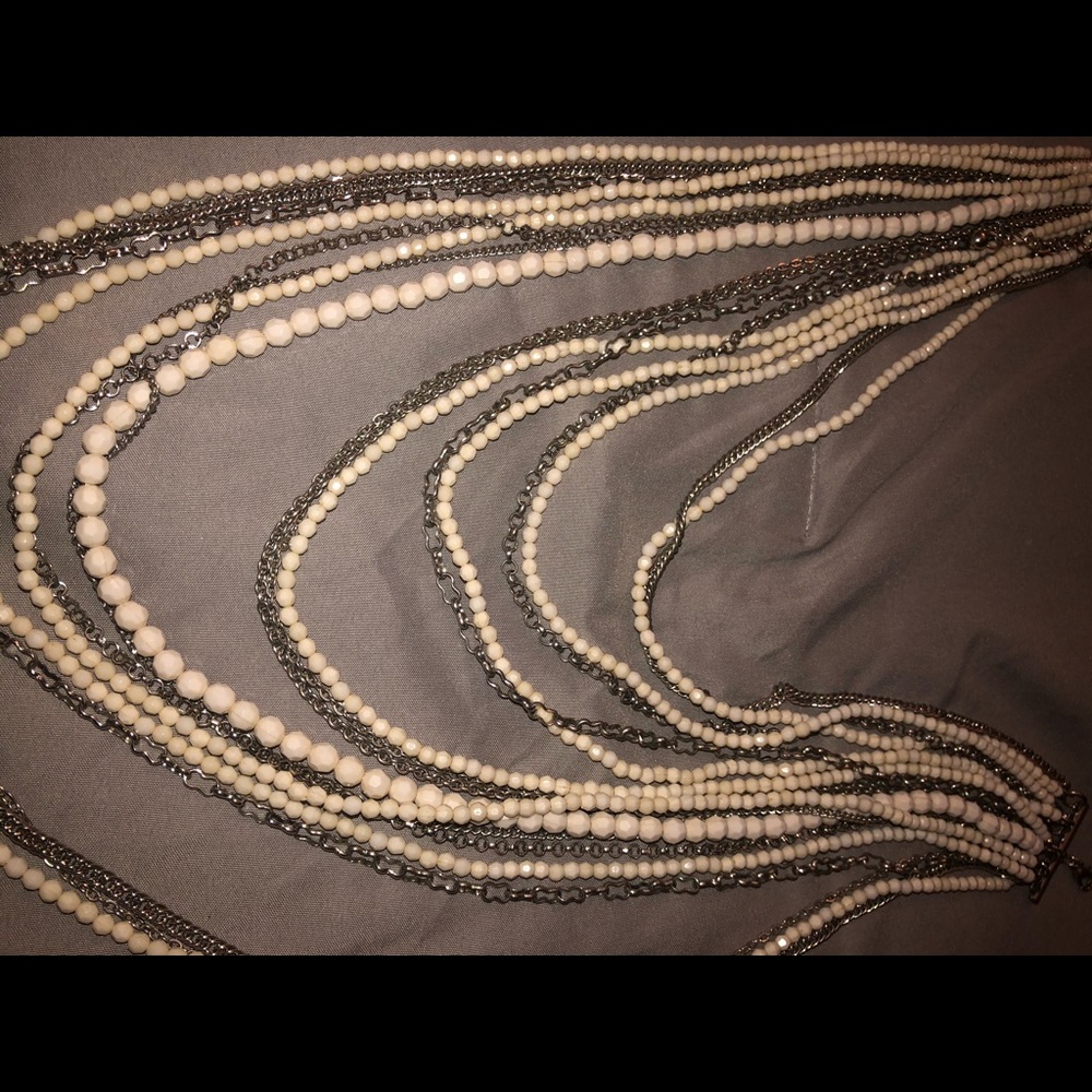 White And Silver Statement Necklace. Euc - image 3